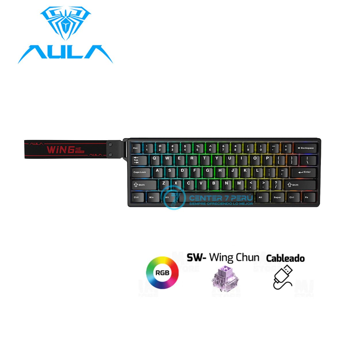 AULA - Teclado Aula WIN60HE Cableado BLACK - GRAY WOOD MAGNETIC SWITCH
