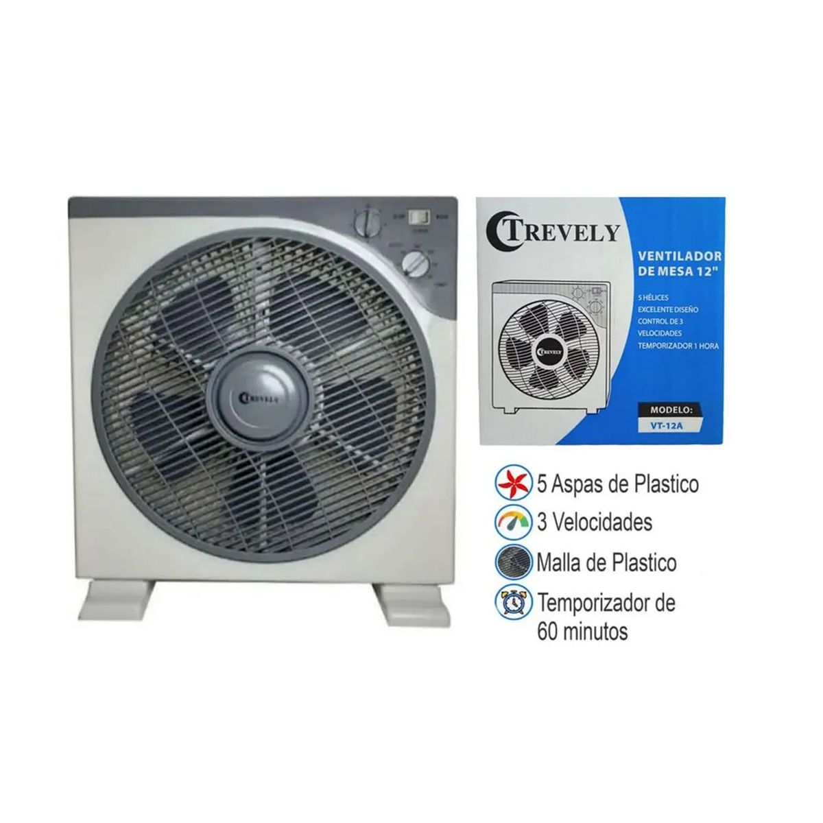 TREVELY - Ventilador de MesaTrevely 3V 45 Watts con Temporizador  VT-12A