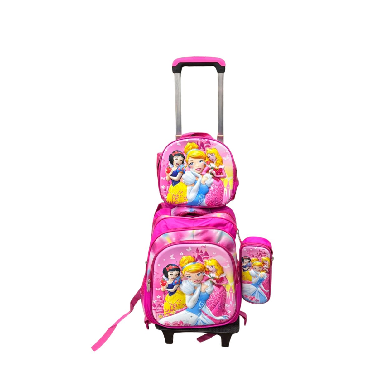 GENERICO - SET MOCHILA LUCES RUEDA 3D PRINCESS - MOCHILA - LONCHERA Y CARTUCHERA