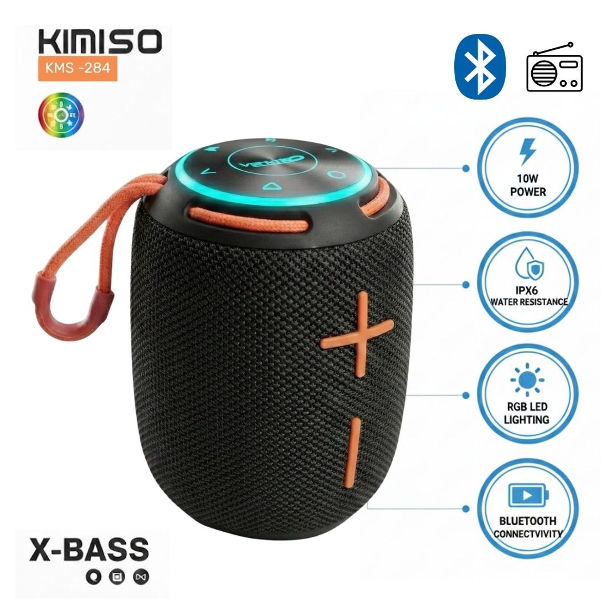 GENERICO - PARLANTE KIMISO KMS 284 BLUETOOTH PORTÁTIL - NEGRO