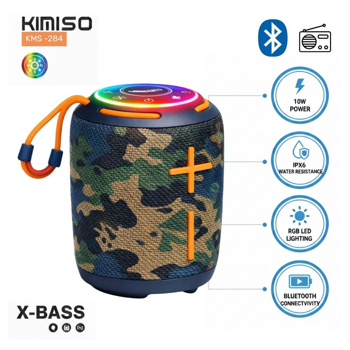 GENERICO - PARLANTE KIMISO KMS 284 BLUETOOTH PORTÁTIL - MILITAR
