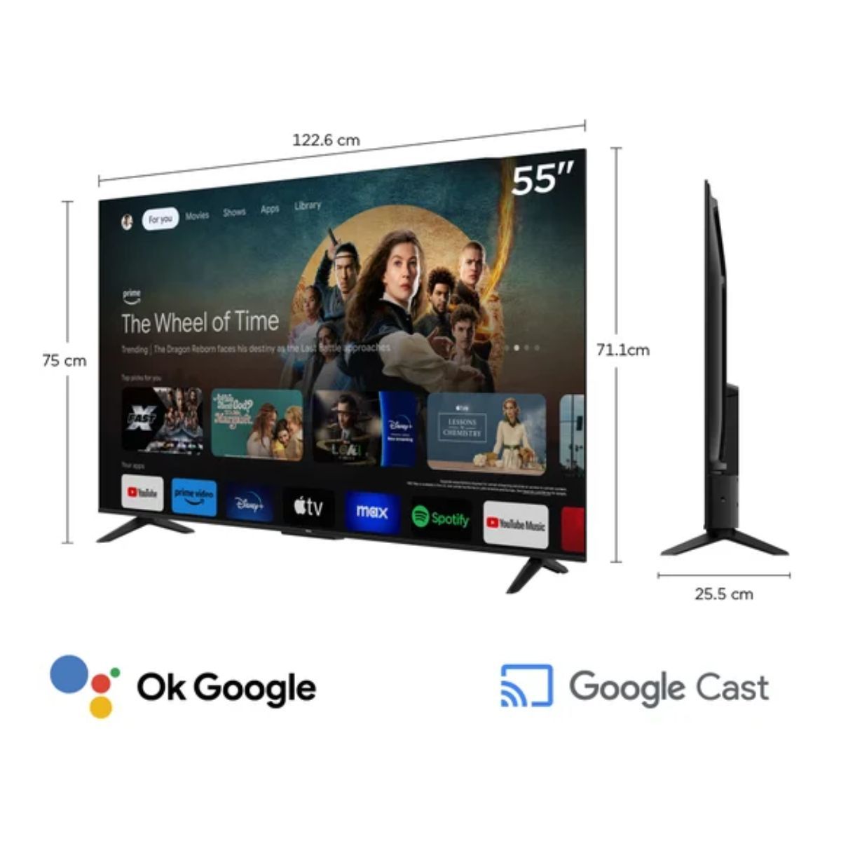 TCL - Televisor 55'' TCL UHD 4K Google TV 55P6K 2025 + Ant + Rack Fijo