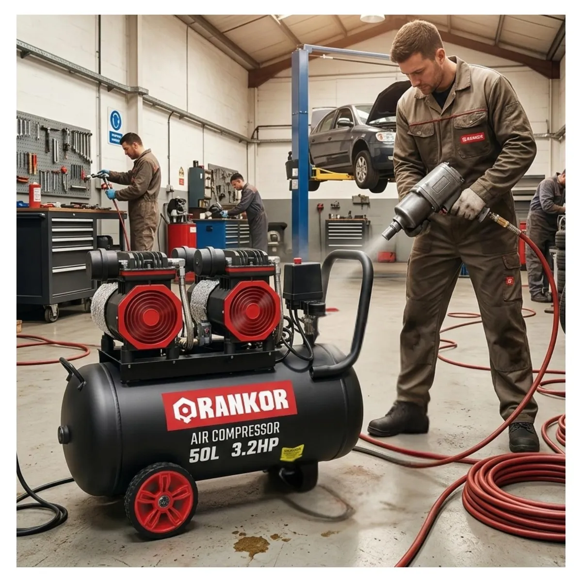 RANKOR - Compresora de aire silenciosa 50L x 3.2HP Rankor