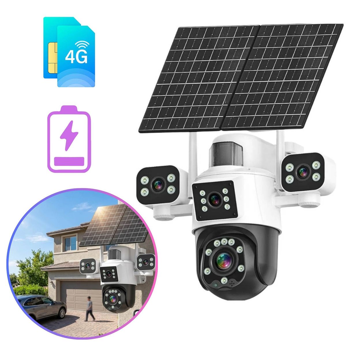 SEISA - Camara Seguridad Lantun 4G con Chip PTZ Full HD 4 Lentes Zoom 16X Sirena  HiEasy