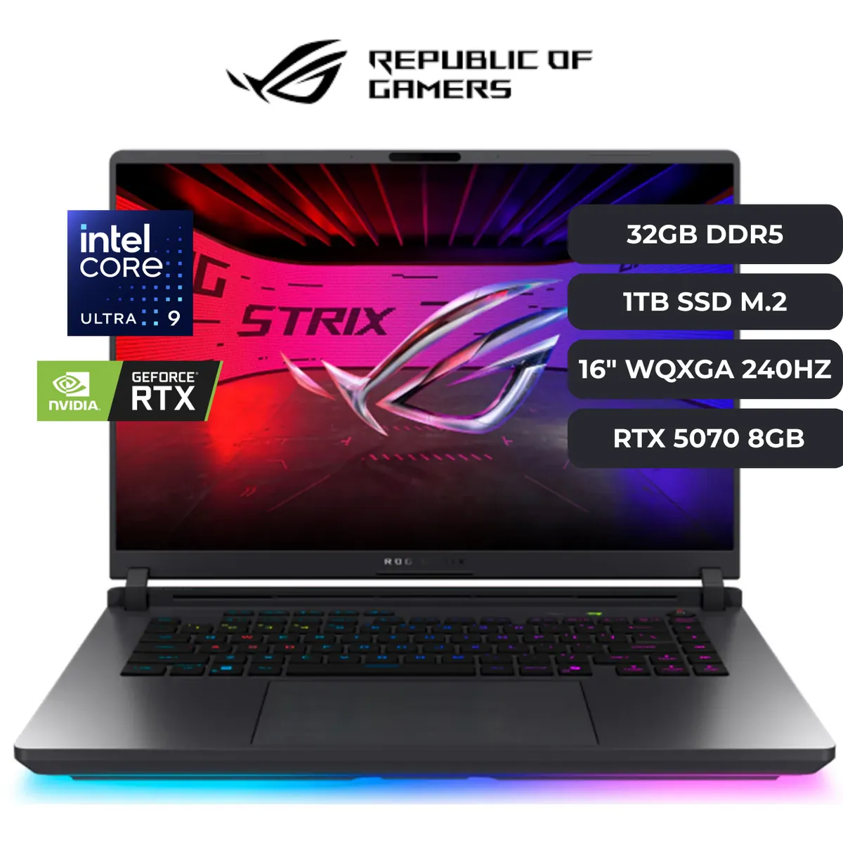 ASUS - ASUS ROG Strix G16 Core Ultra 9 275HX, RTX 5070 8GB, 32GB RAM, 1TB SSD M.2, 16" 2.5K WQXGA 240HZ.