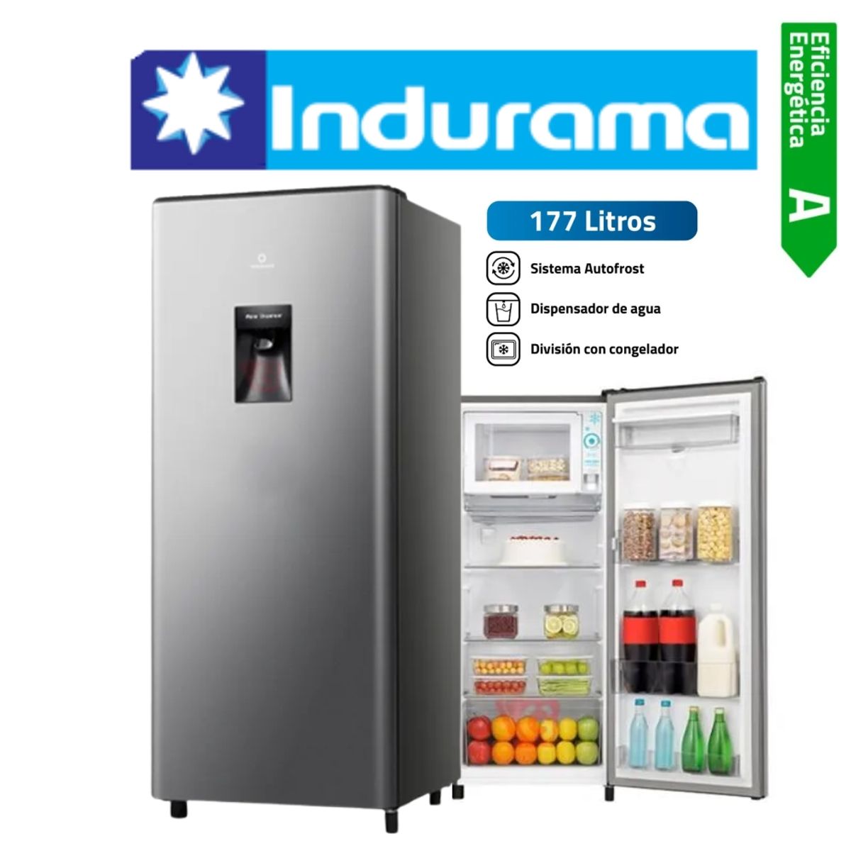 INDURAMA - REFRIGERADORA INDURAMA 177LT CON DISPENSADOR COLOR CROMADO MOD RI-289D