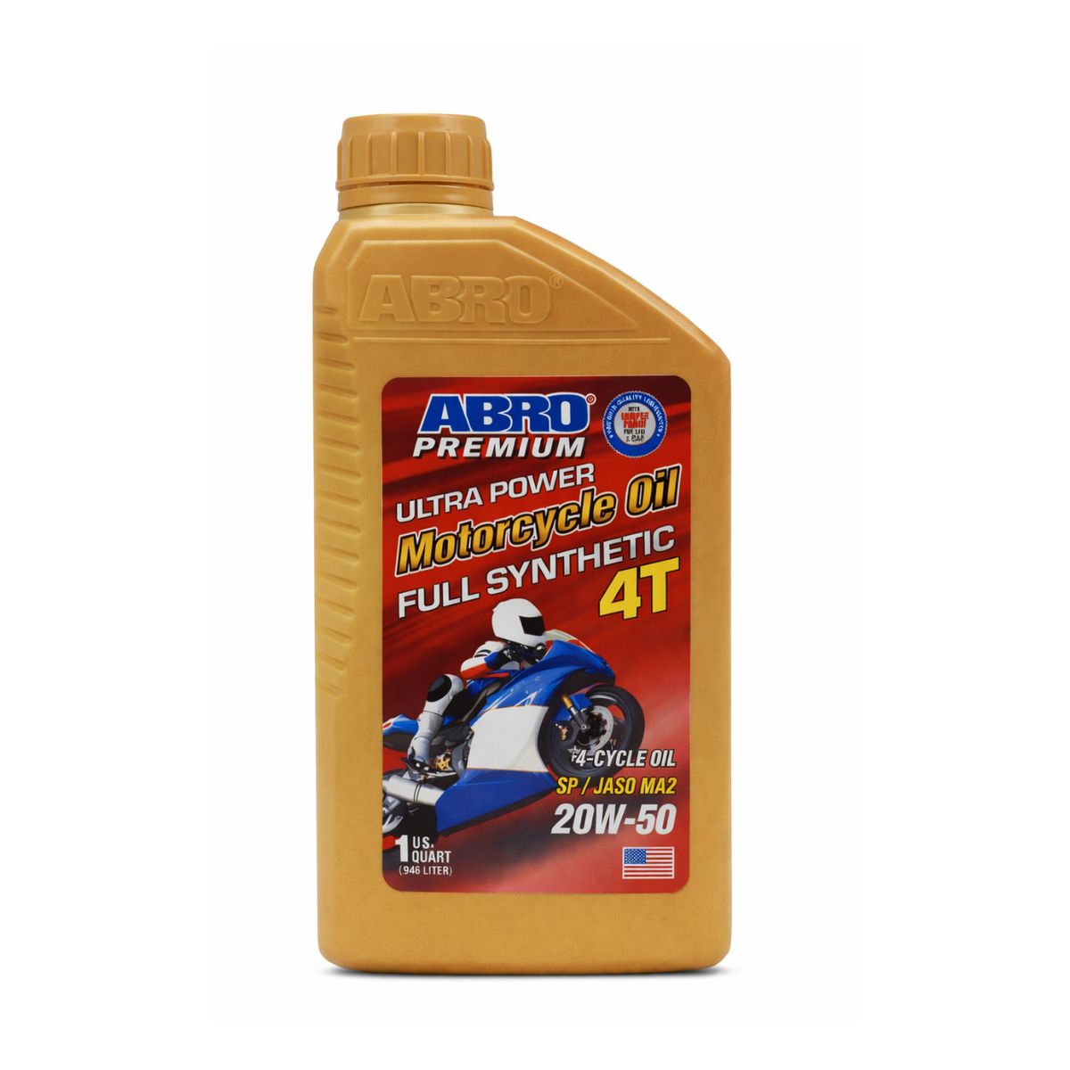 ABRO - Aceite para Moto 4T Full Sintético 20W50 SP JASO MA2 1QT