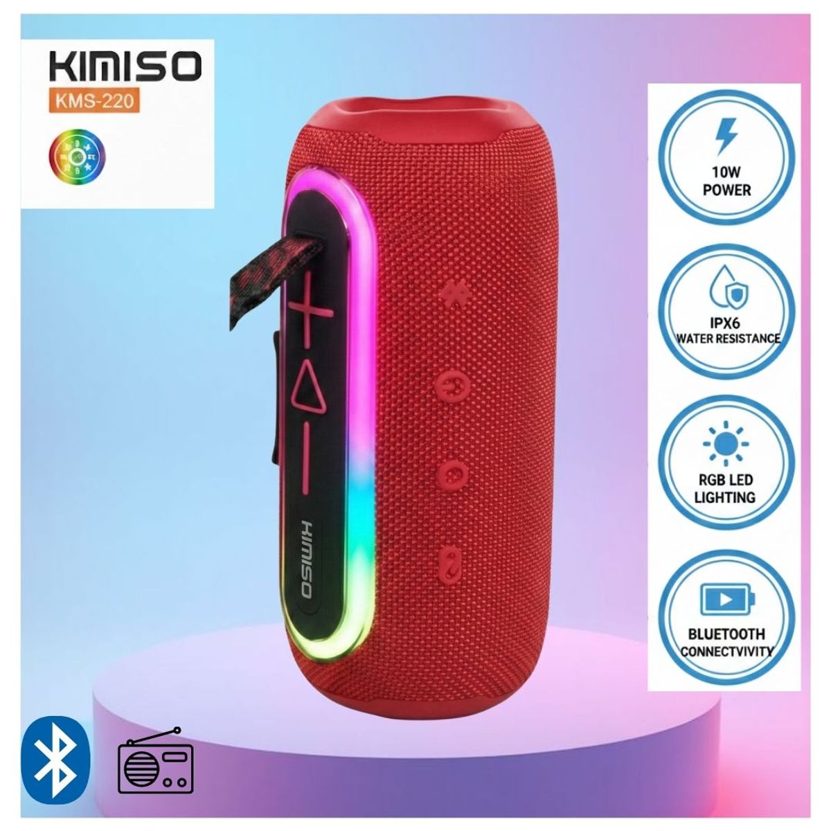 GENERICO - PARLANTE PORTÁTIL KIMISO KMS-220 ROJO X-BASS
