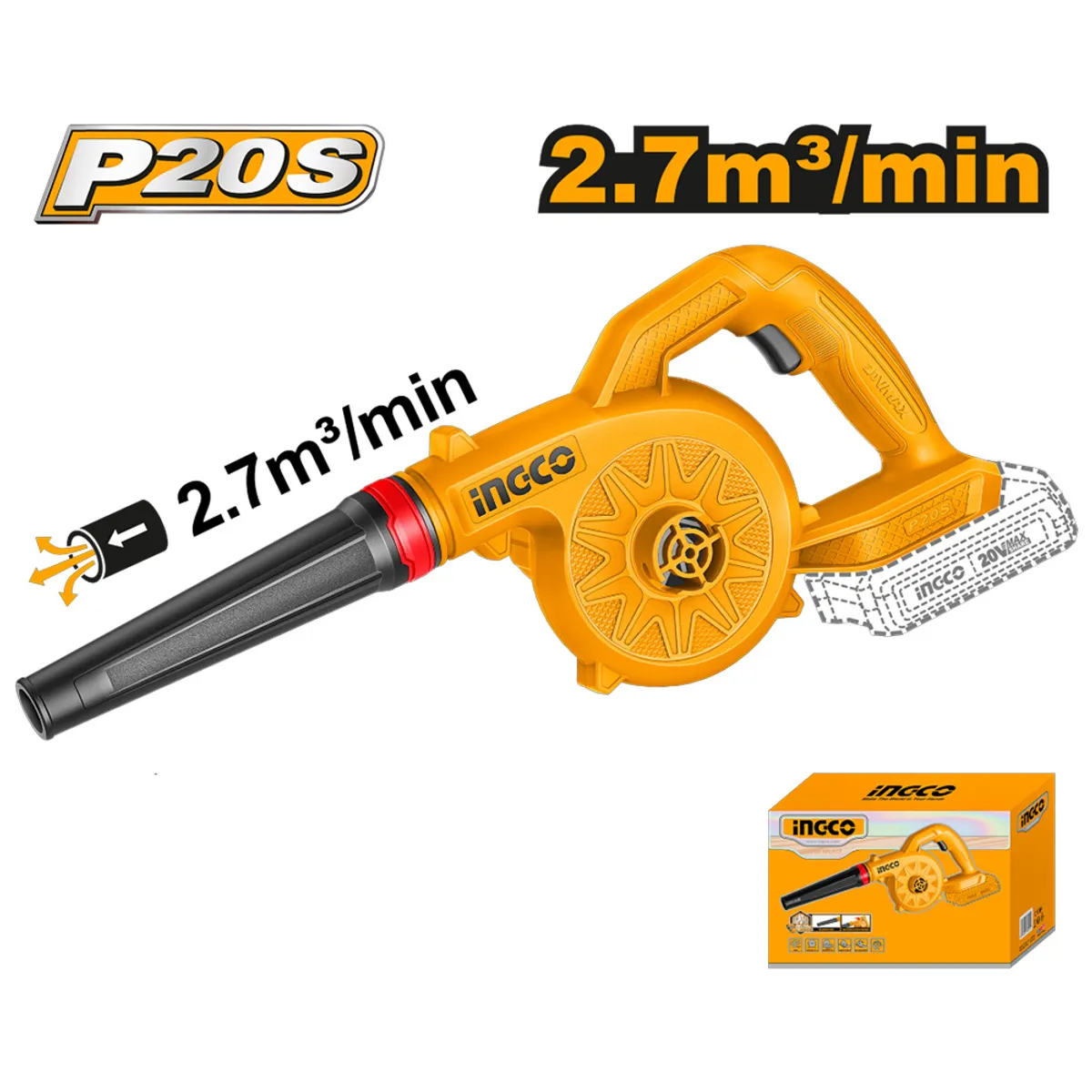INGCO TOOLS - SOPLADORA INALÁMBRICA INGCO 20V 2.7 M³/MIN CABLI2078