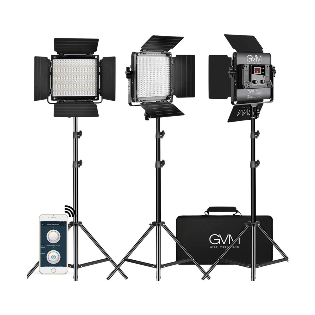 GENERICO - Kit 3 Luces Led Gvm 480 Bicolor 2300k-6800k Cri 97