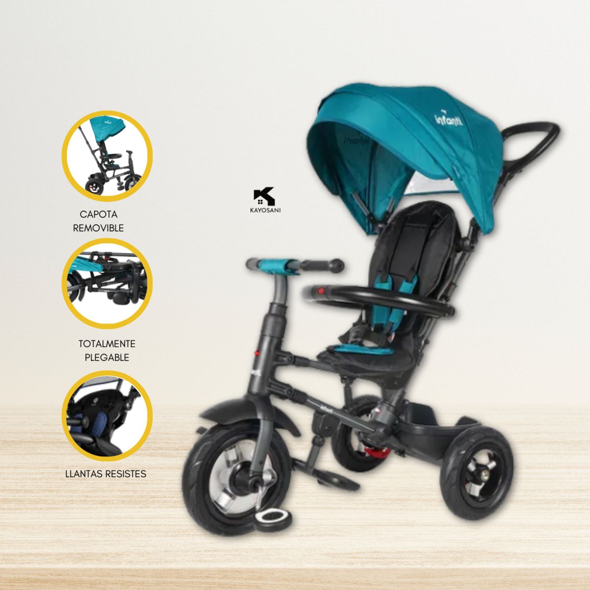 BLUE INFANTIS - Triciclo Guiador Plegable «GO RIDER» Green