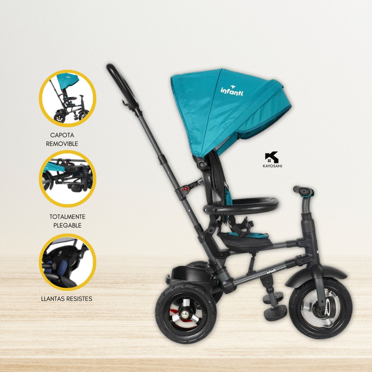 BLUE INFANTIS - Triciclo Guiador Plegable «GO RIDER» Green