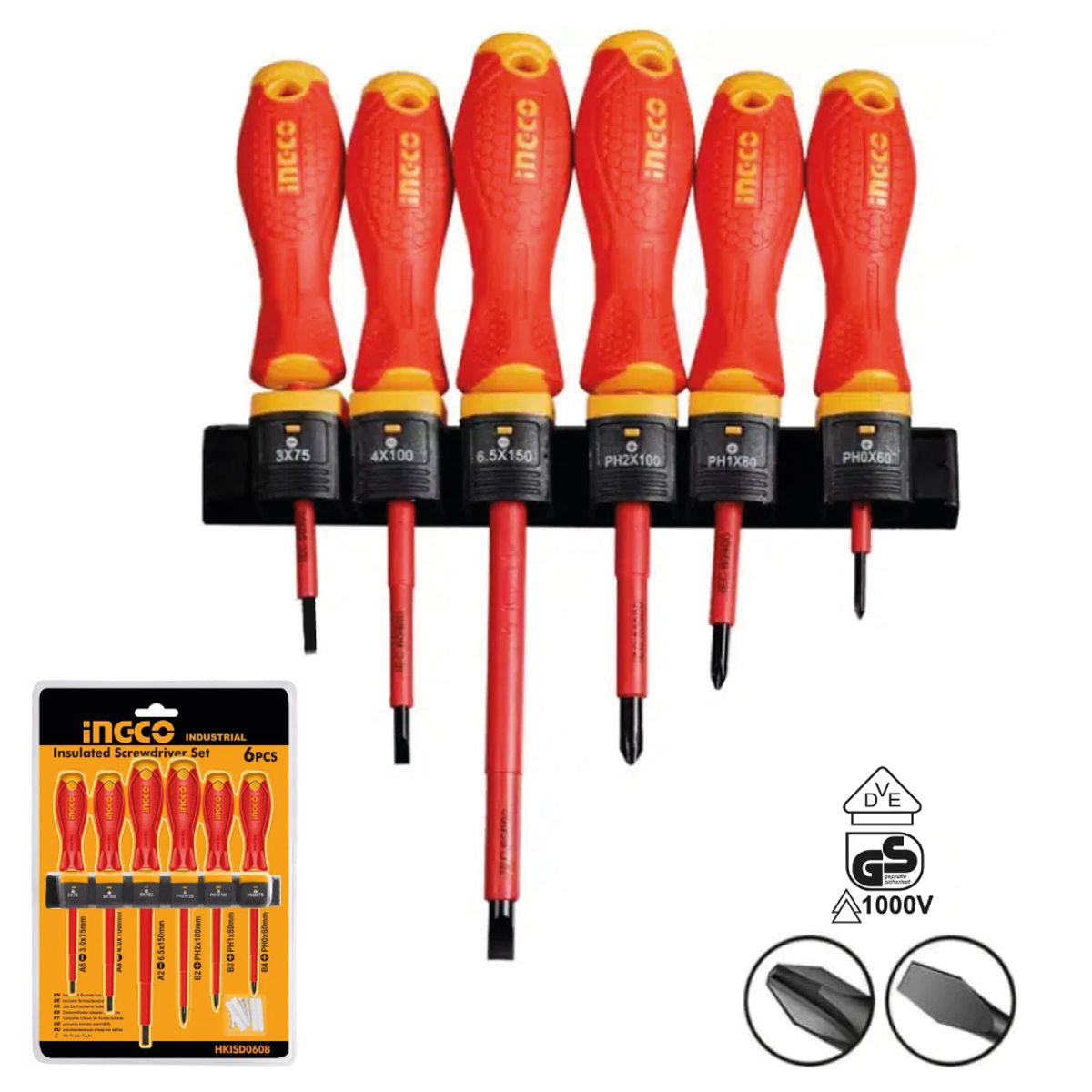 Set 6 Piezas Destornilladores Con Aislante INGCO HKISD0608, marca INGCO TOOLS - Foto Principal