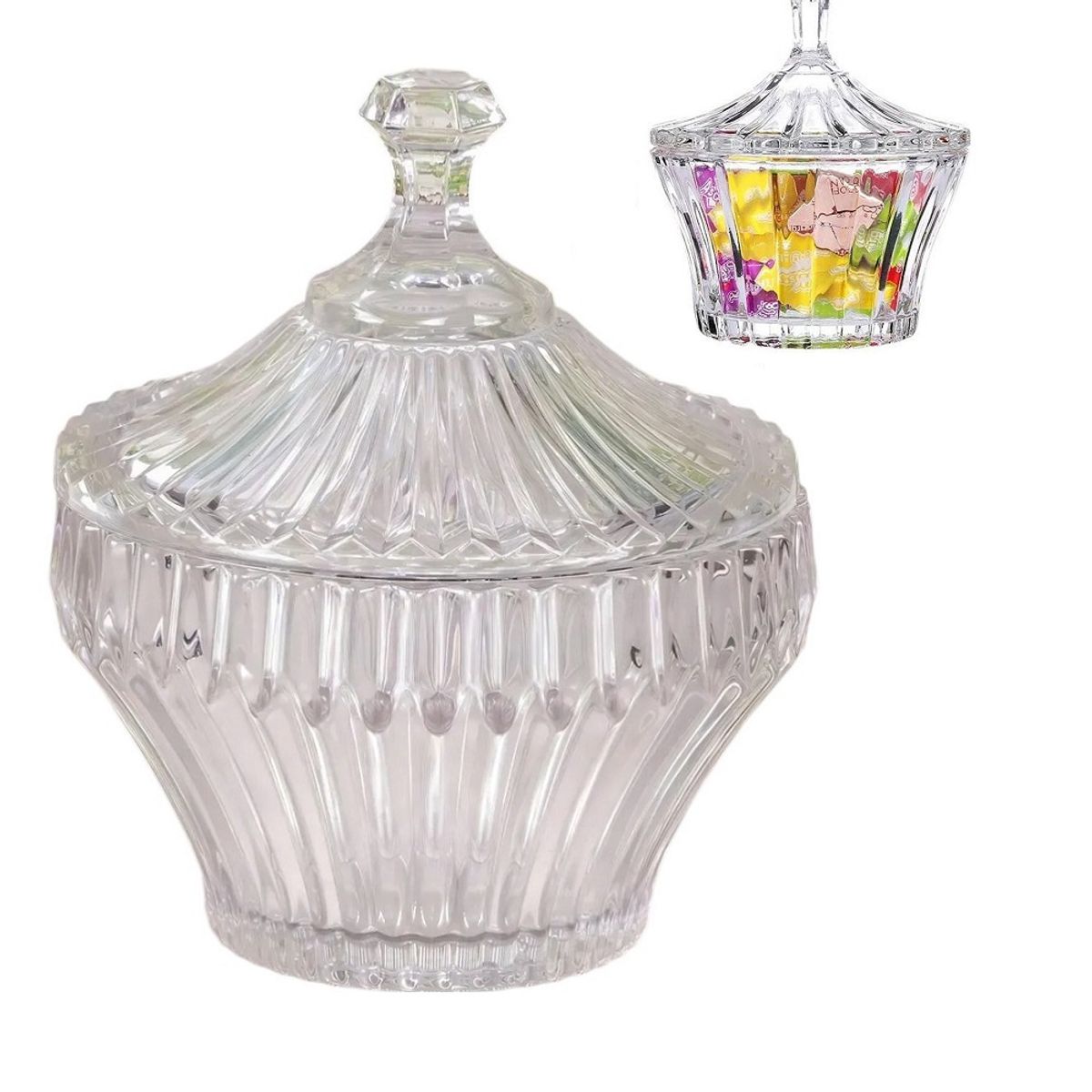 GENERICO - Bowl de vidrio recipiente para dulces bombonera con tapa