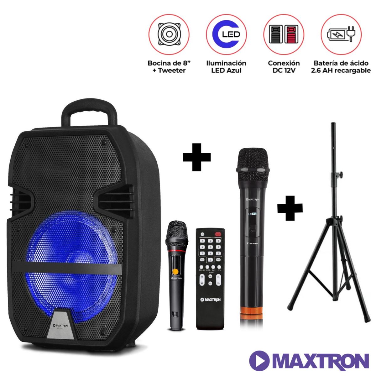 MAXTRON - Parlante Maxtron Libidum MX321VB con 2 Micrófono + SOPORTE