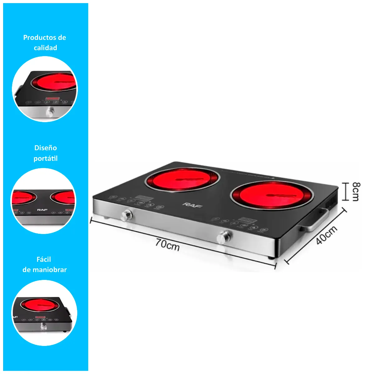GENERICO - Cocina Inducción 2 Hornillas Electrica Potente Domestica Moderna Raf