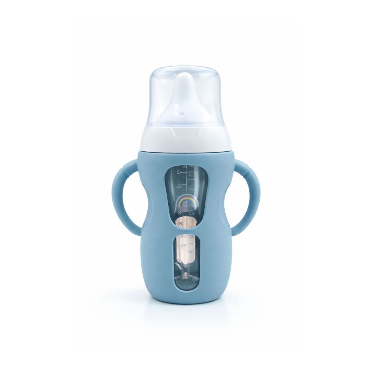 GENERICO - Biberón Perfect Match vidrio 230ml  + Funda protectora Celeste