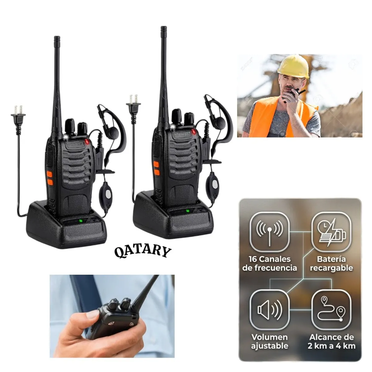 OEM - Pareja de Walkie Talkies 888S Alta Potencia - Radio Transceptor 16 Canales UHF Negro