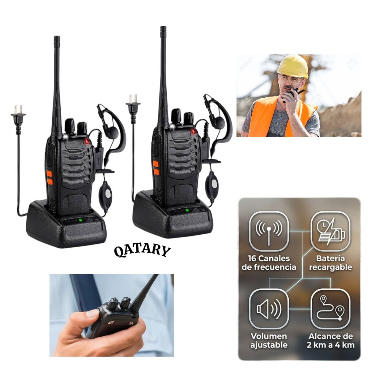 OEM - Pareja de Walkie Talkies 888S Alta Potencia - Radio Transceptor 16 Canales UHF Negro