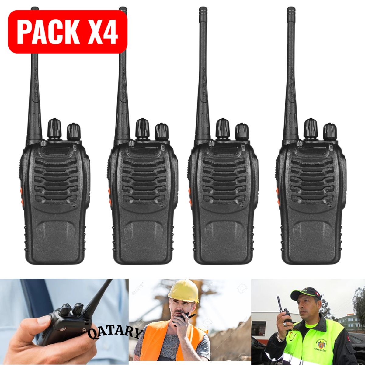 OEM - x4 Walkie Talkie 888S Profesional - 16 Canales UHF con Linterna y Base de Carga