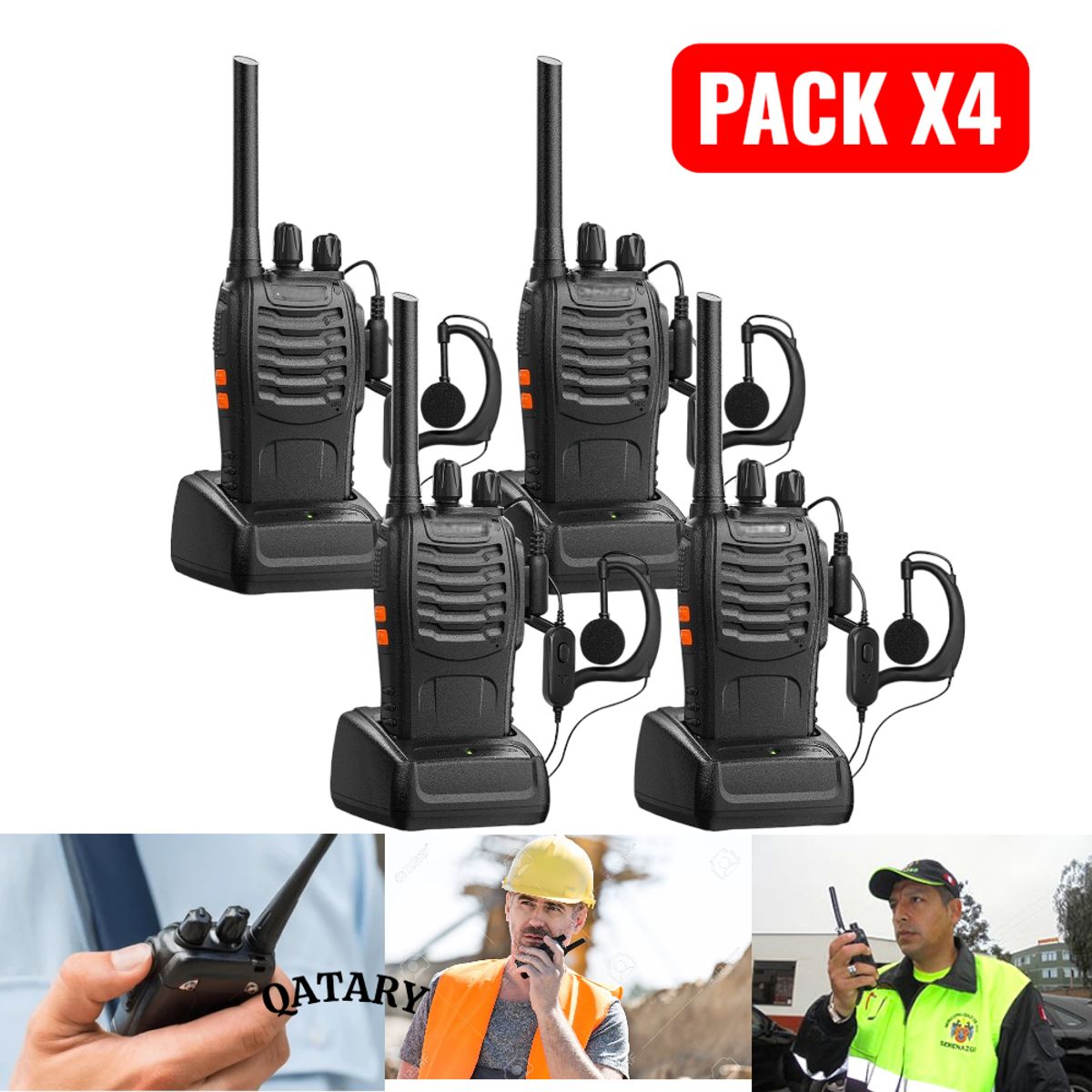OEM - x4 Walkie Talkie 888S Profesional - 16 Canales UHF con Linterna y Base de Carga