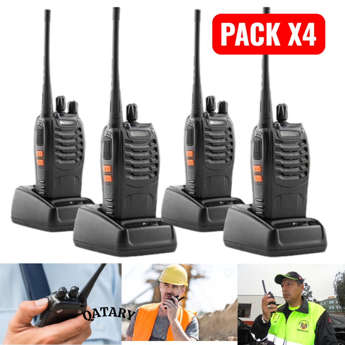 OEM - 4 Walkie Talkies Profesionales 888S - 16 Canales con Reducción de Ruido y Batería Litio
