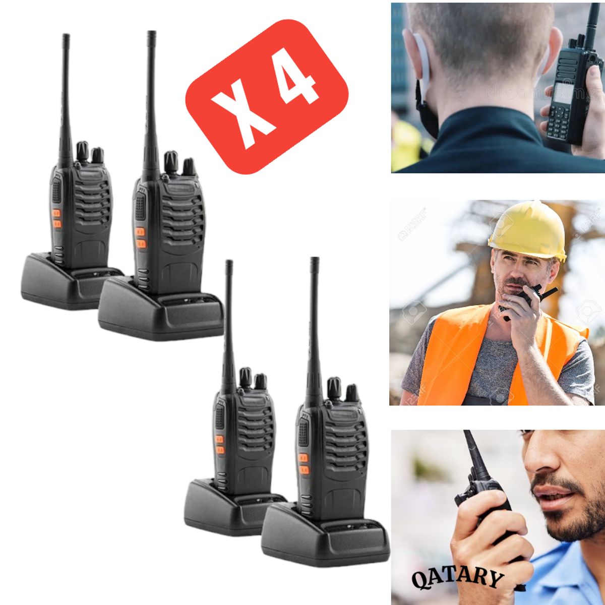 OEM - 4 Walkie Talkies Profesionales 888S - 16 Canales con Reducción de Ruido y Batería Litio