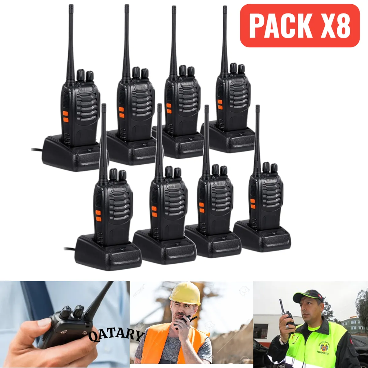 OEM - x8 Walkie Talkie 888S Profesional - 16 Canales UHF con Linterna y Base de Carga