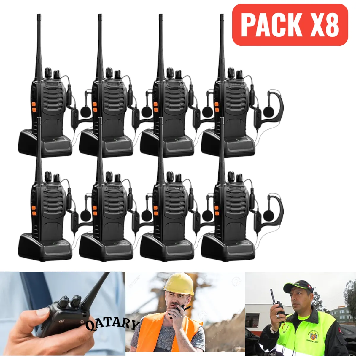 OEM - x8 Walkie Talkie 888S Profesional - 16 Canales UHF con Linterna y Base de Carga