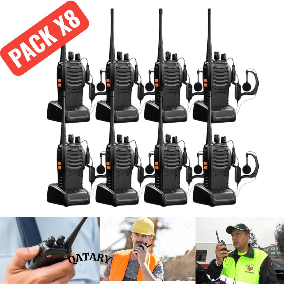 OEM - Kit 8 Radios Transmisores 888S Recargables - Incluye Clip, Antena y Manos Libres