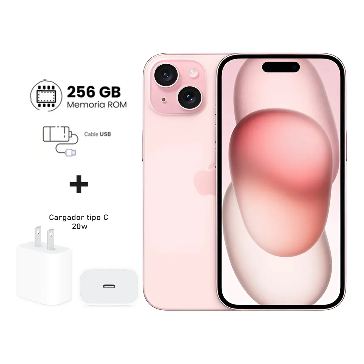 Apple Iphone 15 256gb Rosado Pink + Kit de carga. Reacondicionado A2846, marca APPLE - Foto Principal