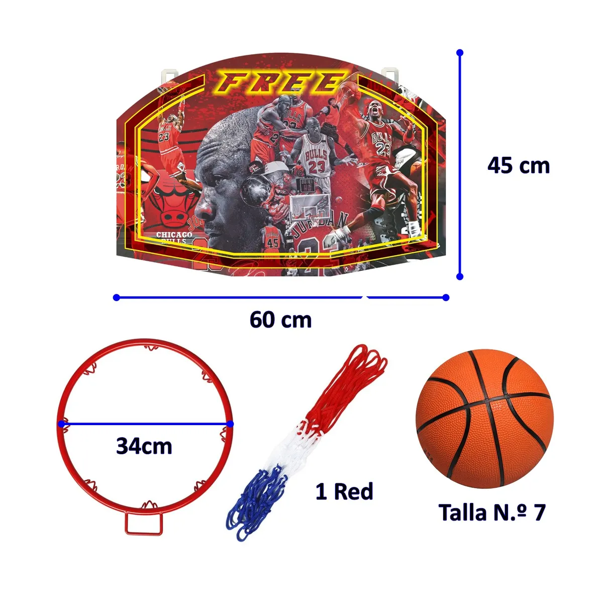 TABLERO DE BÁSQUET PARA PARED MÁS ARO, RED Y PELOTA OFICIAL TALLA 7  RECREATIVO, marca GENERICO - Foto 2