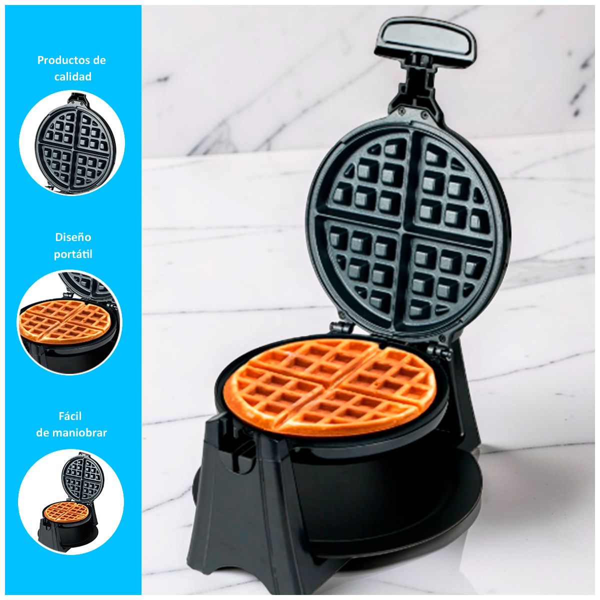 GENERICO - Máquina para hacer Waffles 360° negro