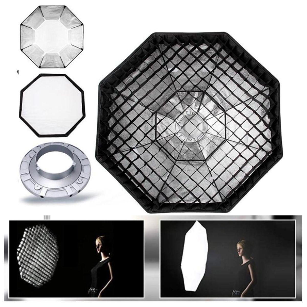Softbox octagonal 95cm Montura Bowens + Rejilla Grilla Flash Estudio, marca GENERICO - Foto Principal