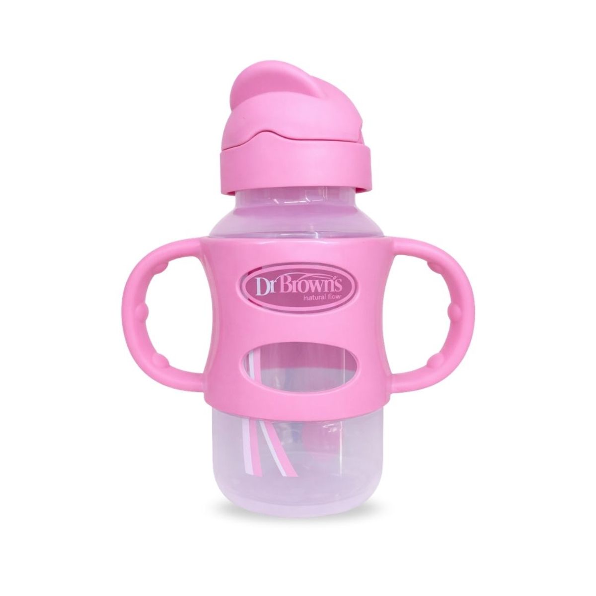 Biberón de Transición con Cañita y Asas Boca Ancha 9 oz (270ml) Color Rosado, marca GENERICO - Foto Principal