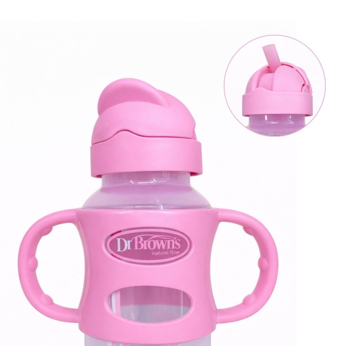 Biberón de Transición con Cañita y Asas Boca Ancha 9 oz (270ml) Color Rosado, marca GENERICO - Foto 2