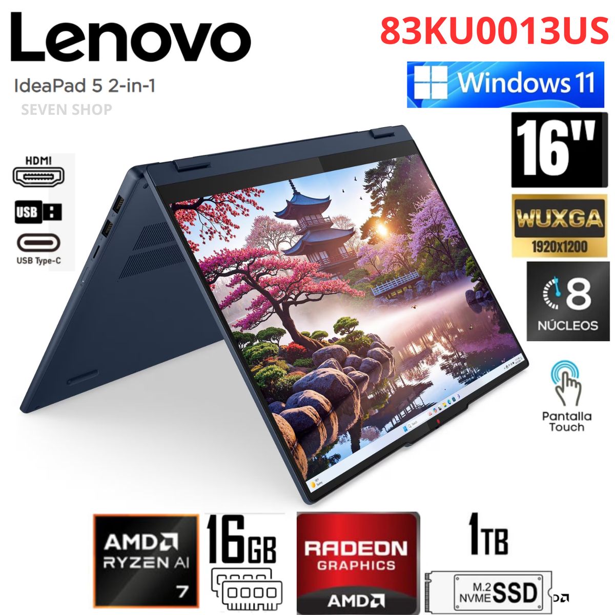 LENOVO - Laptop LENOVO IDEAPAD 5 2-EN-1 16AKP10 RYZEN AI 7 350 16GB  RAM 1TB 16"  WUXGA -83KU0013US