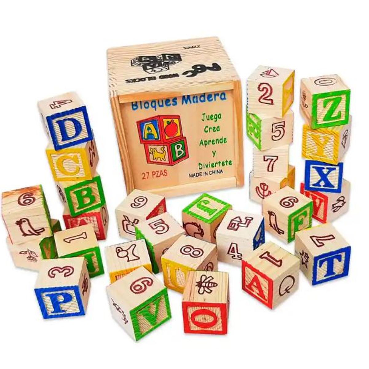 GENERICO - Cubos Didácticos de Madera Abecedario 27 Piezas
