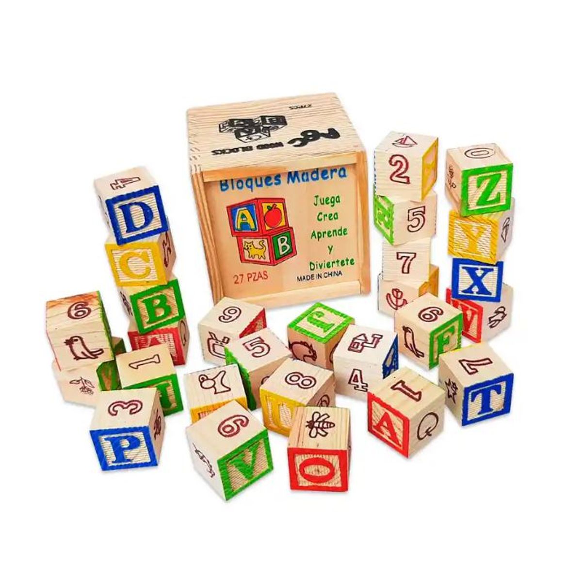 GENERICO - Cubos Didácticos de Madera Abecedario 27 Piezas