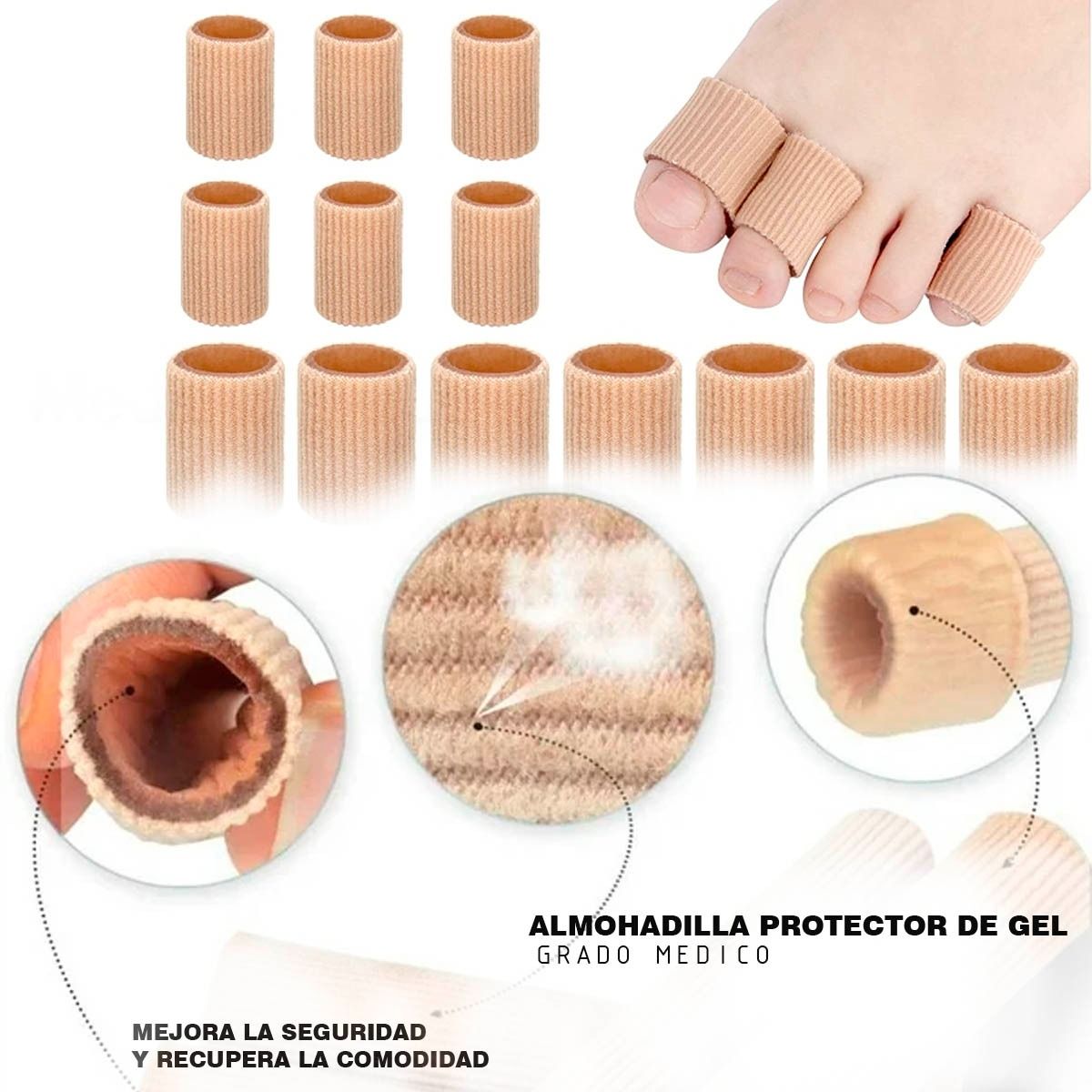 GENERICO - PACK 5 Separadores Dedos Tubo Gel Para Manicura Pedicura Mano Pie Beige Rayas