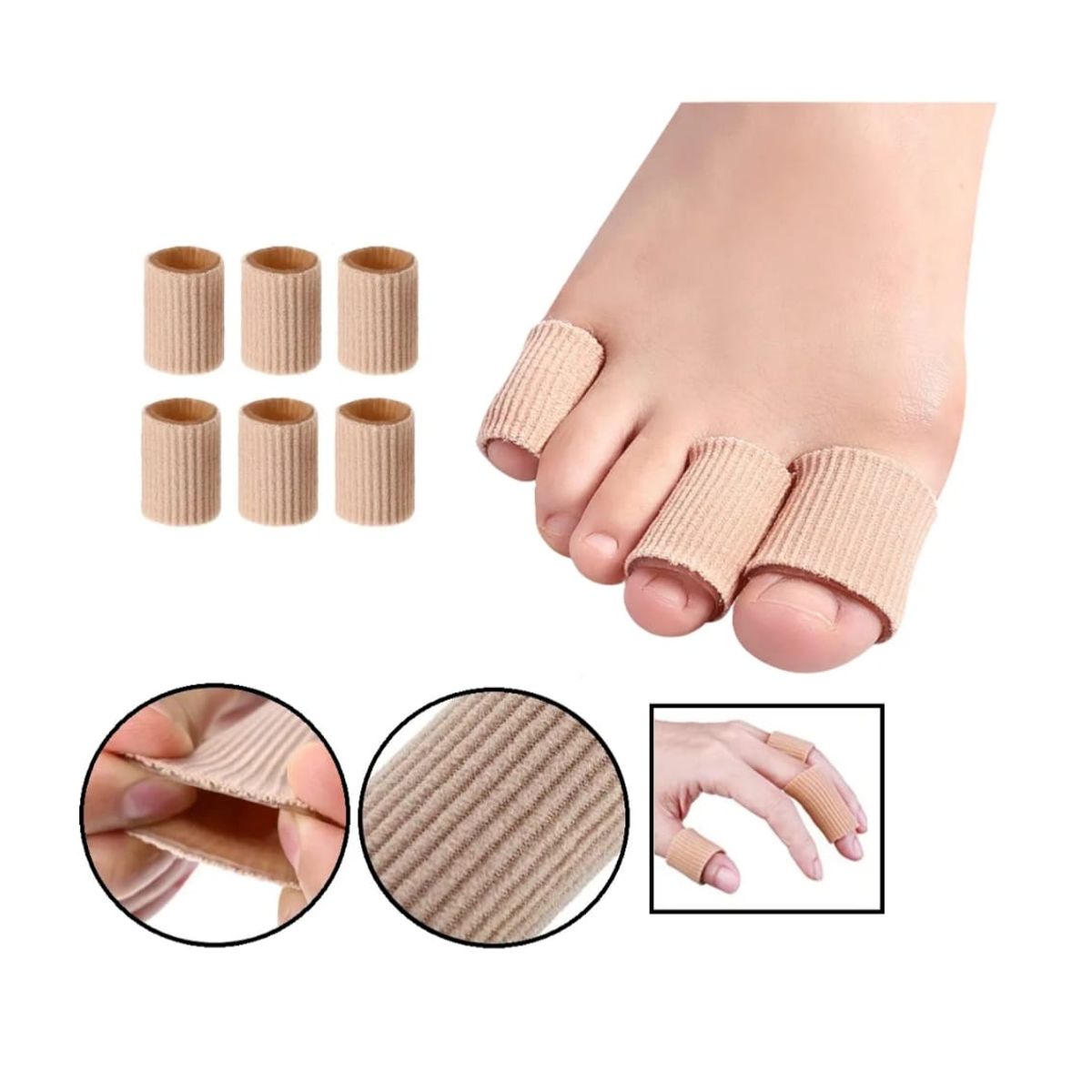GENERICO - PACK 5 Separadores Dedos Tubo Gel Para Manicura Pedicura Mano Pie Beige Rayas