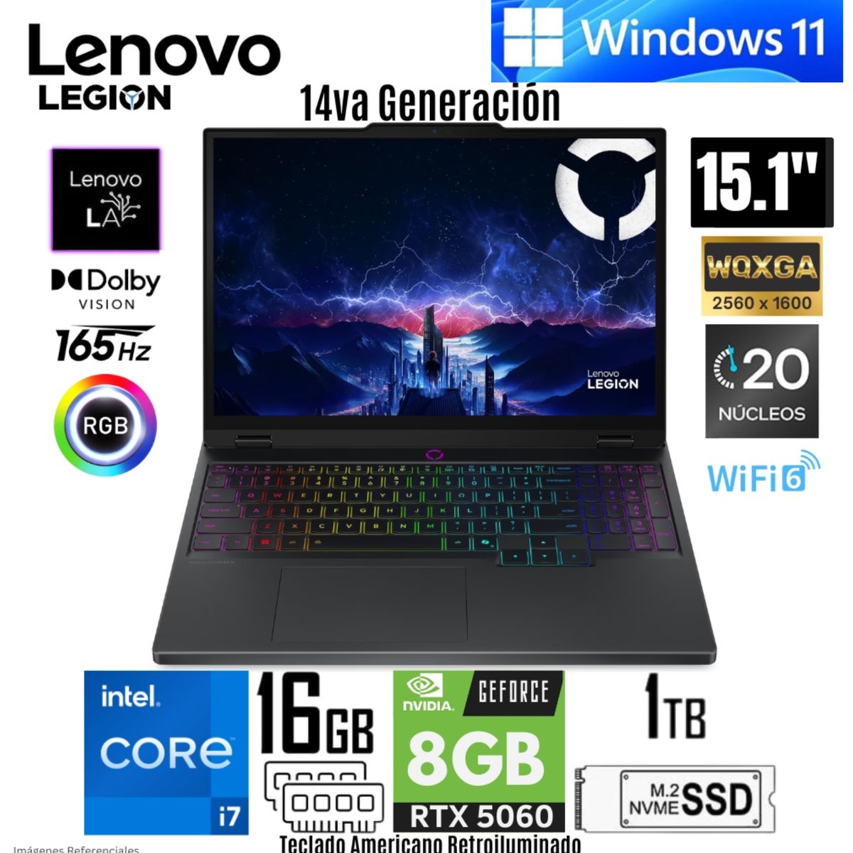 LENOVO - Laptop Lenovo Legion 5 Intel Core i7-14700HX 16GB RAM 1TB SSD RTX 5060-8GB 15.1"  WQXGA - 83LY0000US