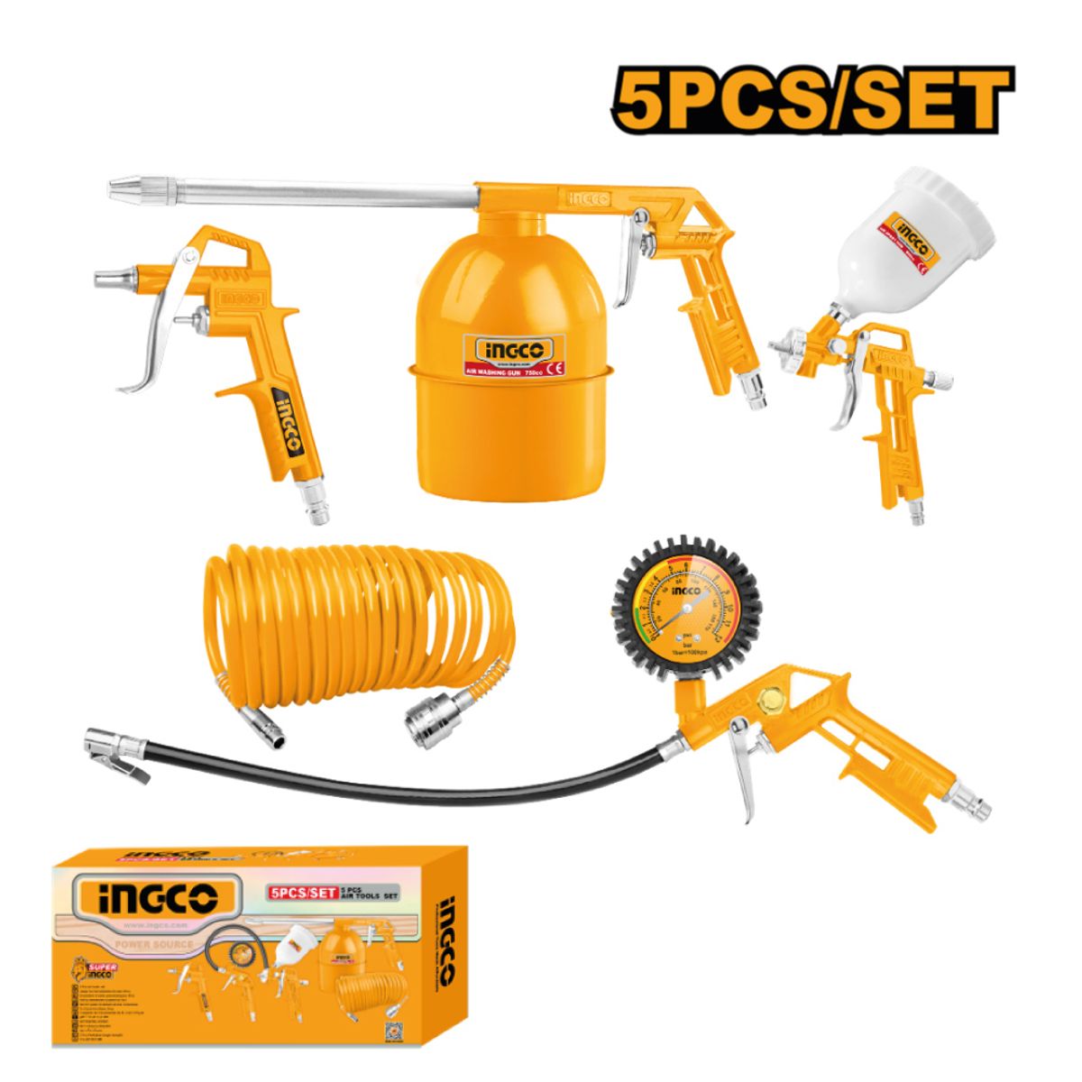 INGCO TOOLS - Kit 5 Herramientas Compresor de Aire Neumático INGCO AKT0053-1