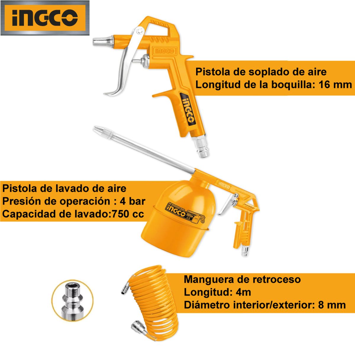 INGCO TOOLS - Kit 5 Herramientas Compresor de Aire Neumático INGCO AKT0053-1