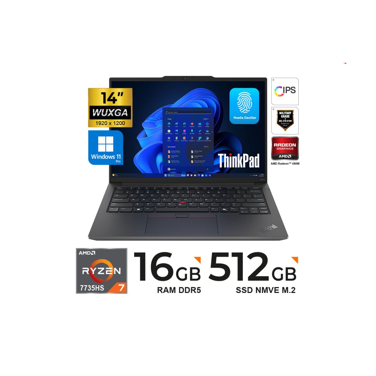 LENOVO - Laptop Lenovo ThinkPad E14 Gen 6 14" Ryzen 7 7735HS 16GB DDR5 512GB SSD Windows 11 Pro