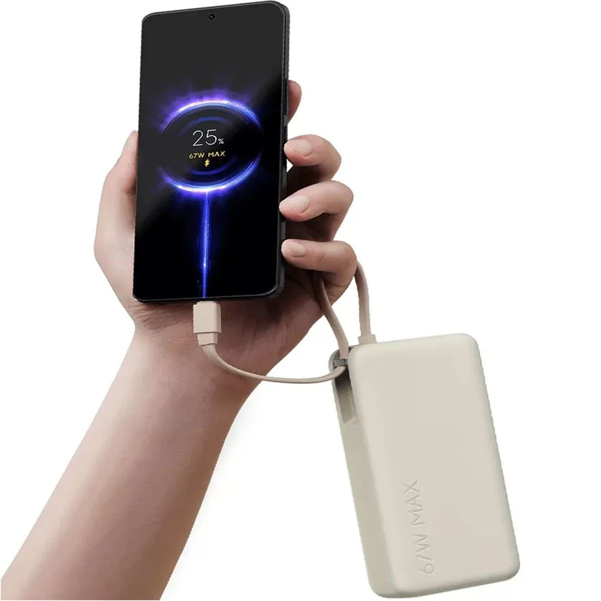 XIAOMI - Power Bank Xiaomi 67W Beige 20000mah Carga Rápida Cable Integrado