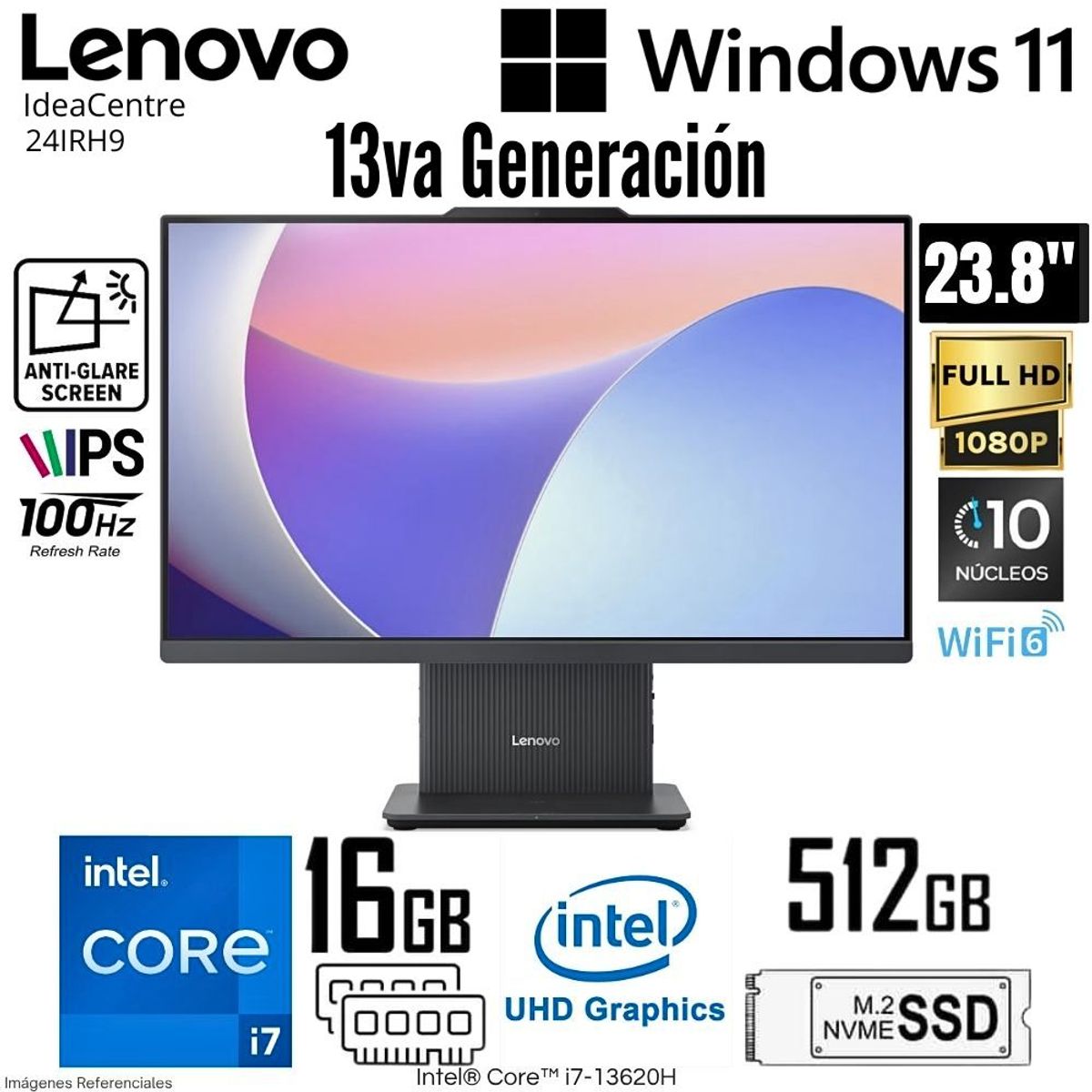 LENOVO - All in One Lenovo Ideacentre 24IRH9 Intel Core i7-13620H 16GB RAM 512GB SSD 23.8"  FHD - Luna Grey