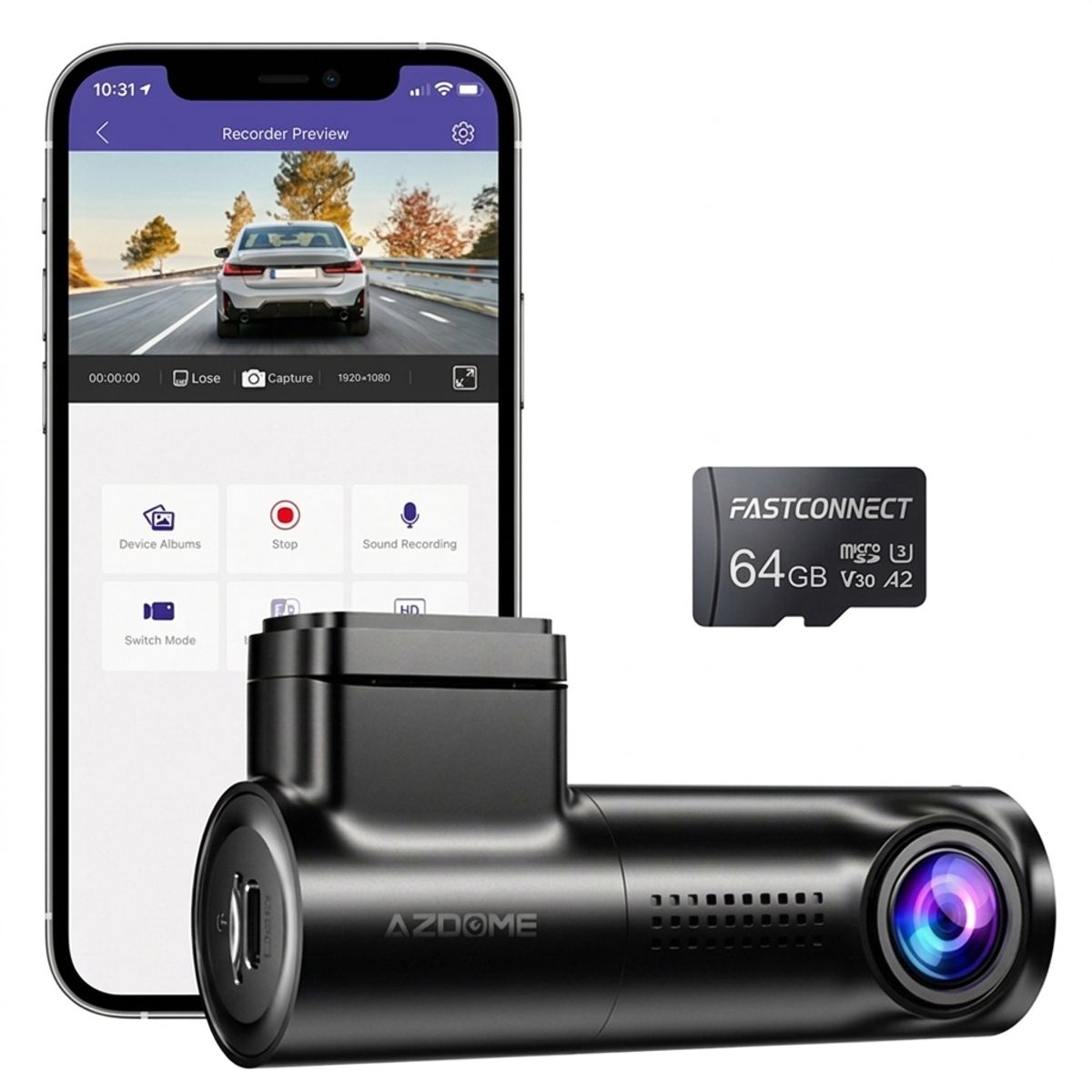 GENERICO - CAMARA PARA AUTOS DASHCAM AZDOME M330 1080P WiFi + Micro SD 64GB