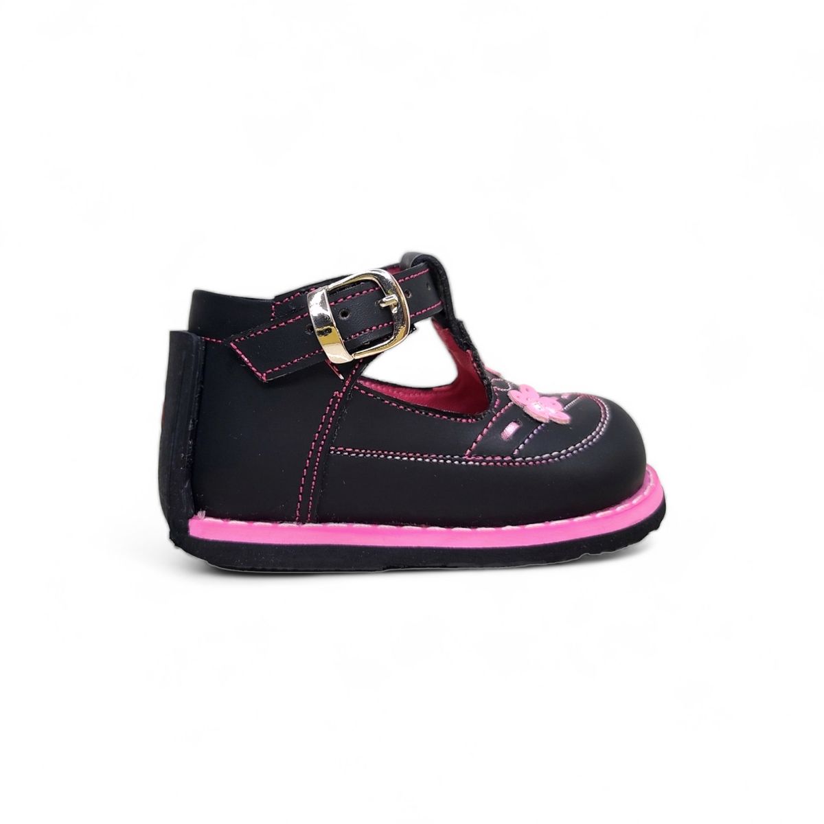 GENERICO - Zapato pibe semi-ortopédico clásico Flores Negro para niña bebé