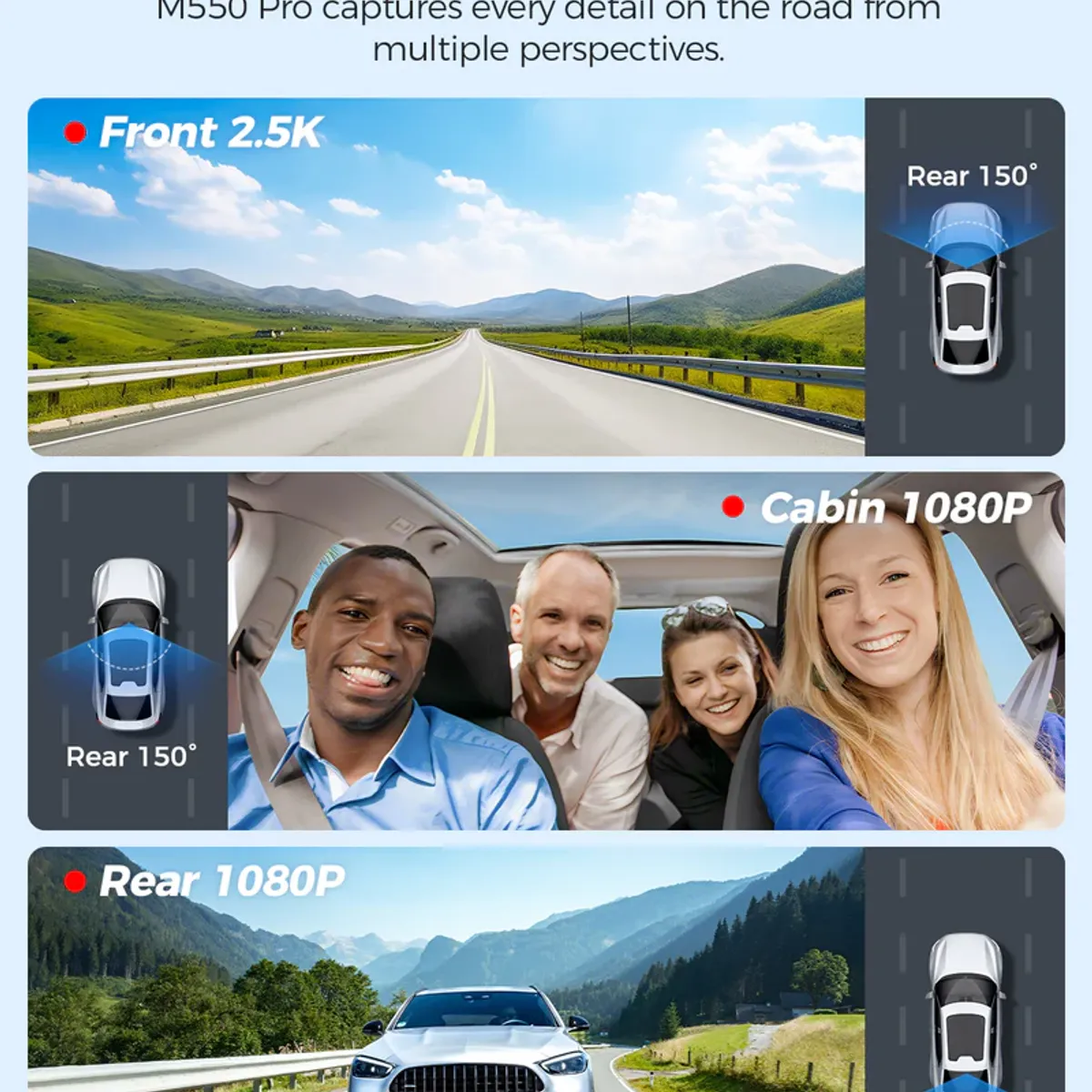 GENERICO - CAMARA PARA AUTOS DASHCAM AZDOME M550 PRO 4K Triple Frontal + Interior + Trasera GPS + WiFi + 64GB